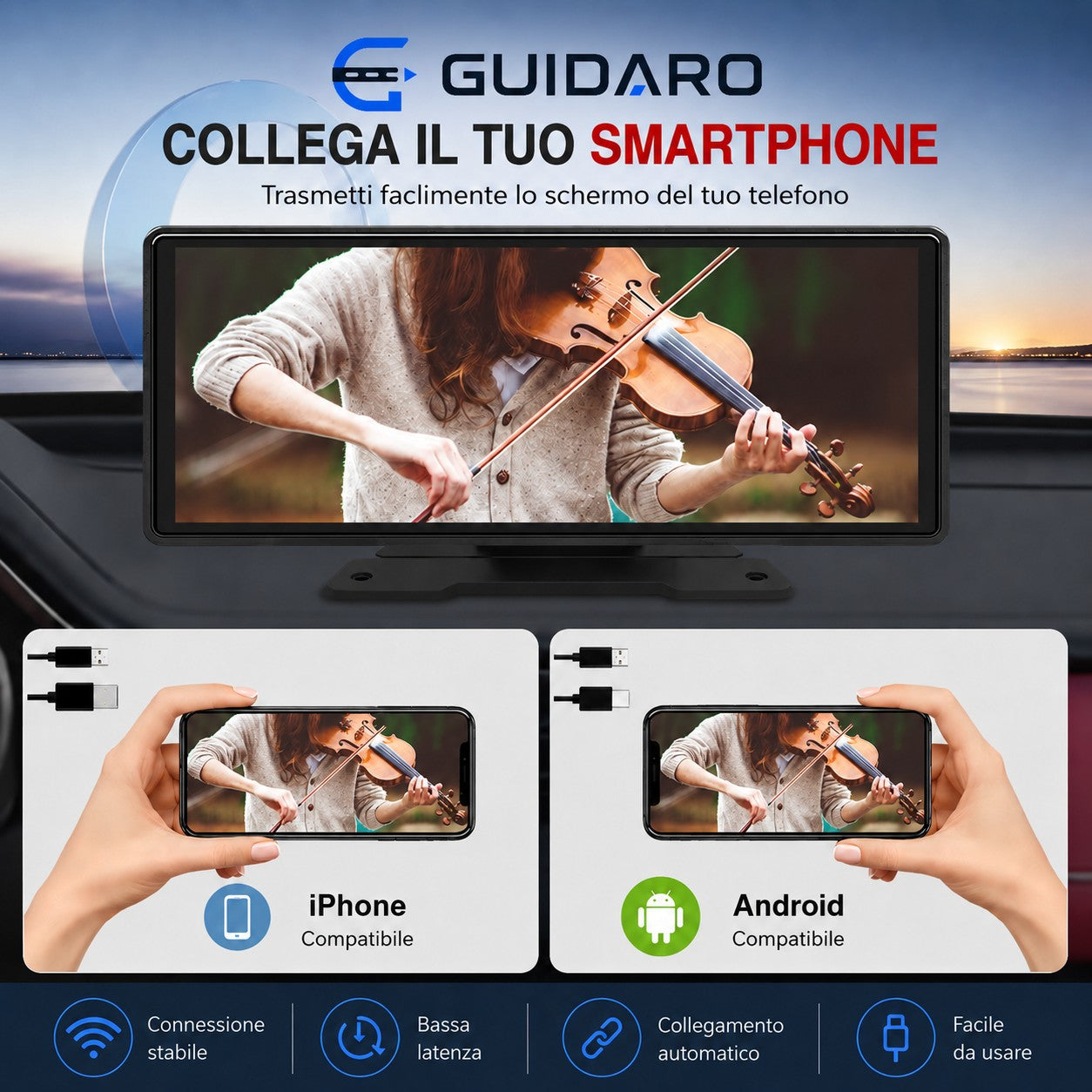 Duplicazione dello schermo del telefono su Drive 10, da iPhone e da Android