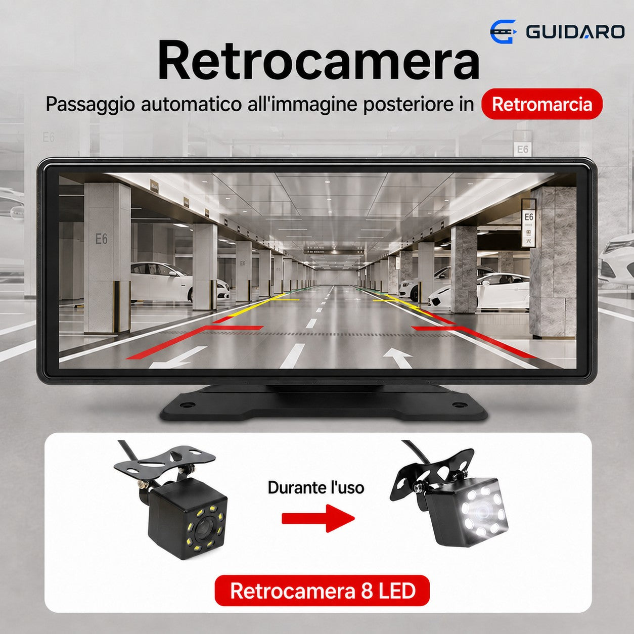 Retrocamera Guidaro: immagine posteriore sul display durante la retromarcia