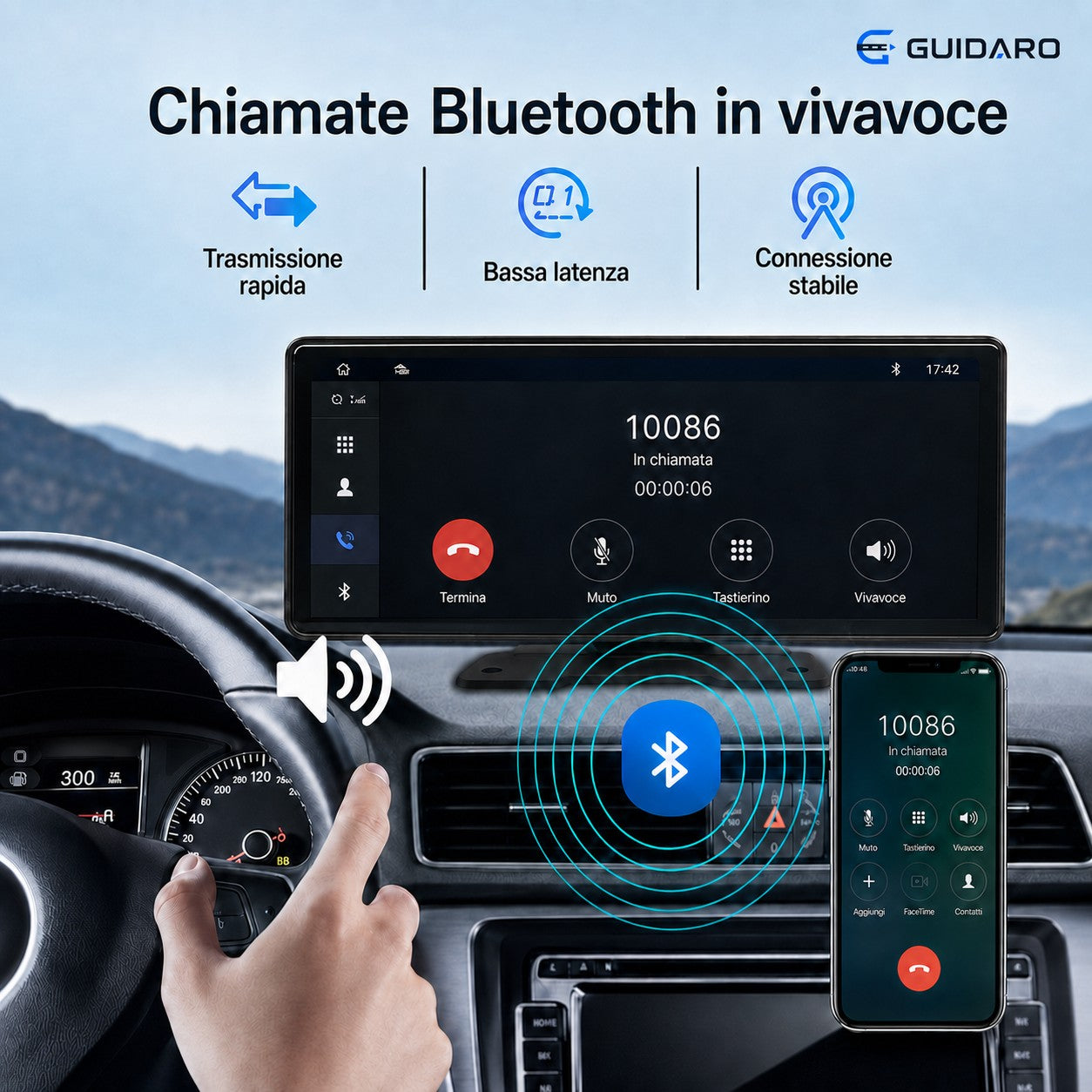 Chiamata Bluetooth in vivavoce gestita dal display Drive 10